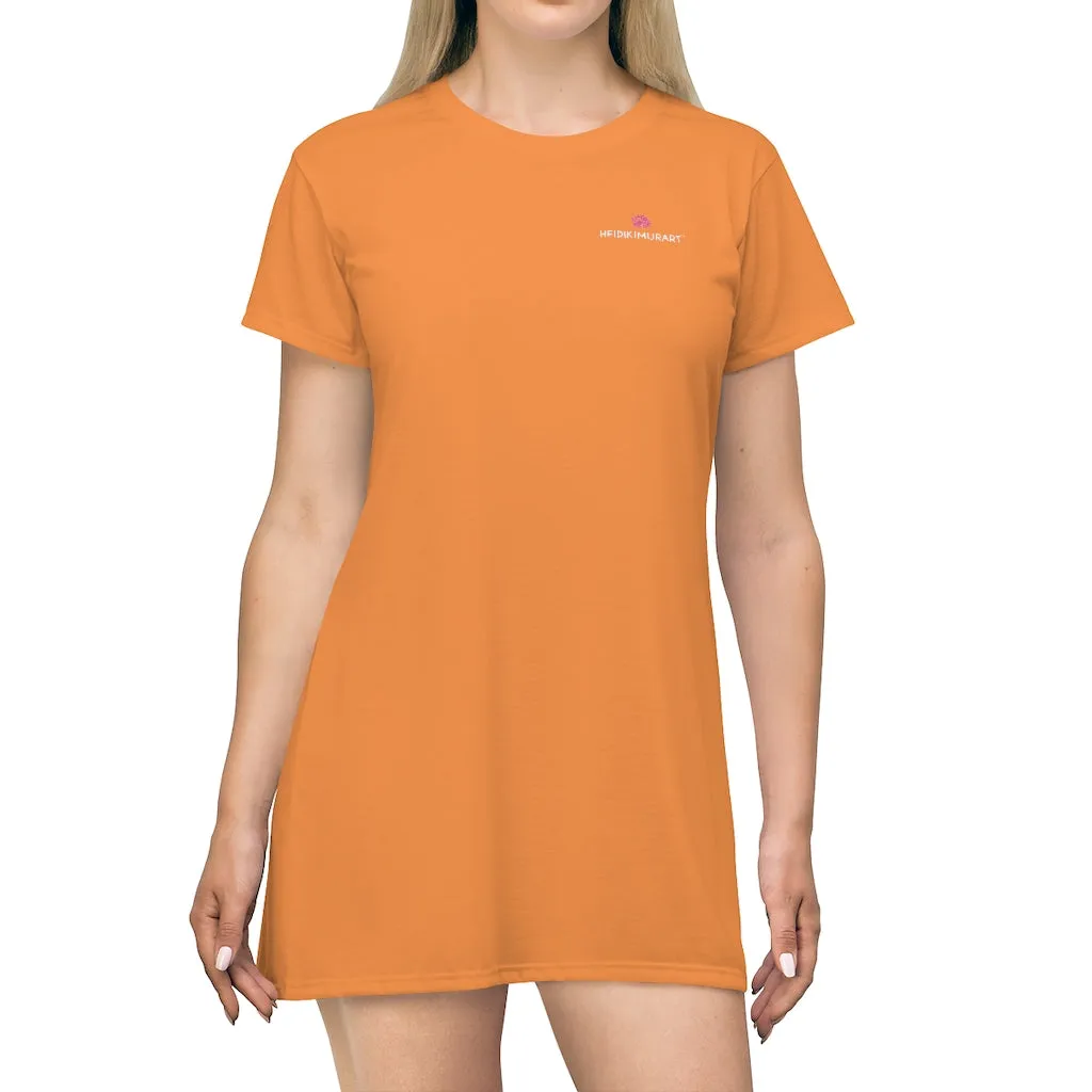 Orange T-Shirt Dress, Solid Color Best Crewneck Long Tee Shirt Dress For Women - Made in USA