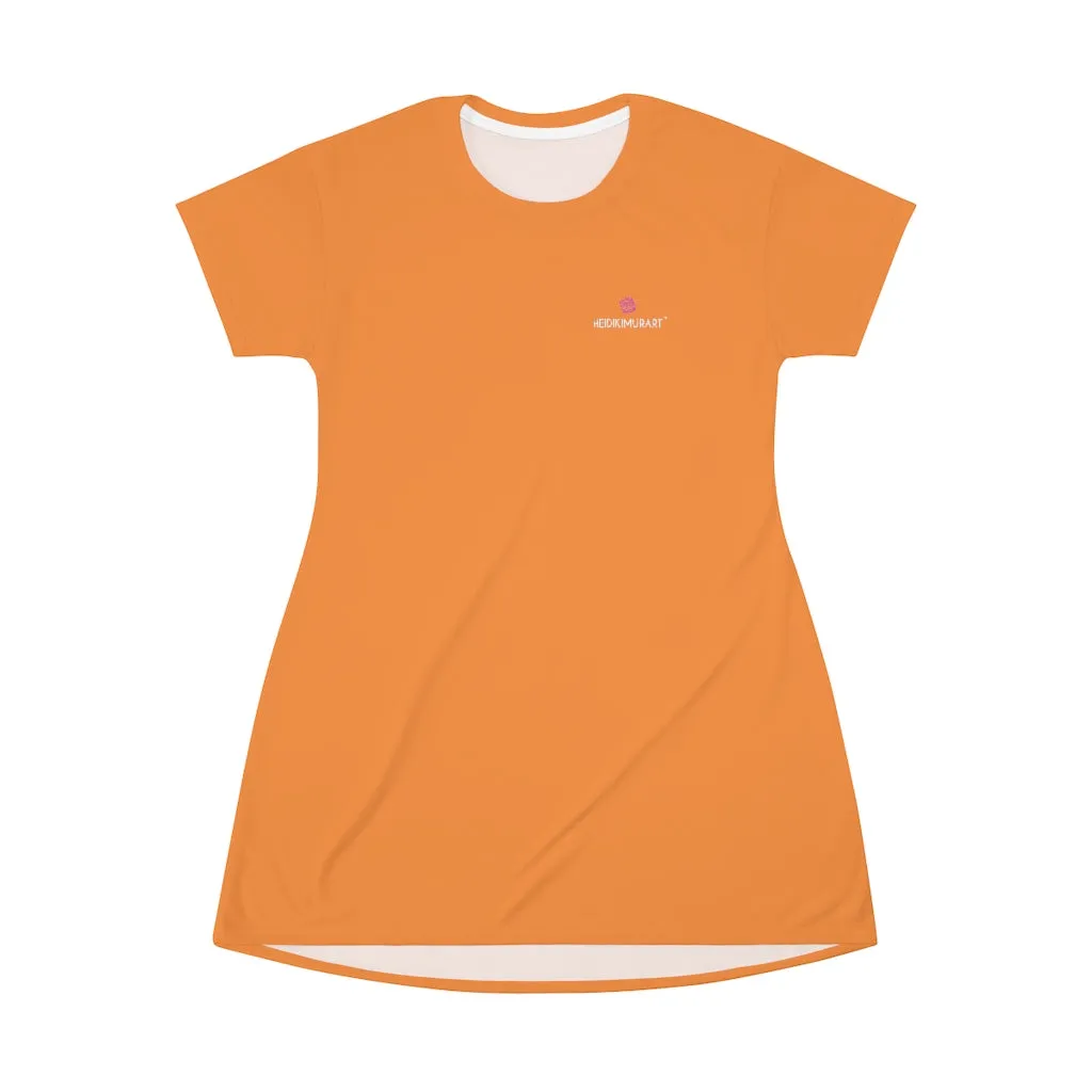 Orange T-Shirt Dress, Solid Color Best Crewneck Long Tee Shirt Dress For Women - Made in USA