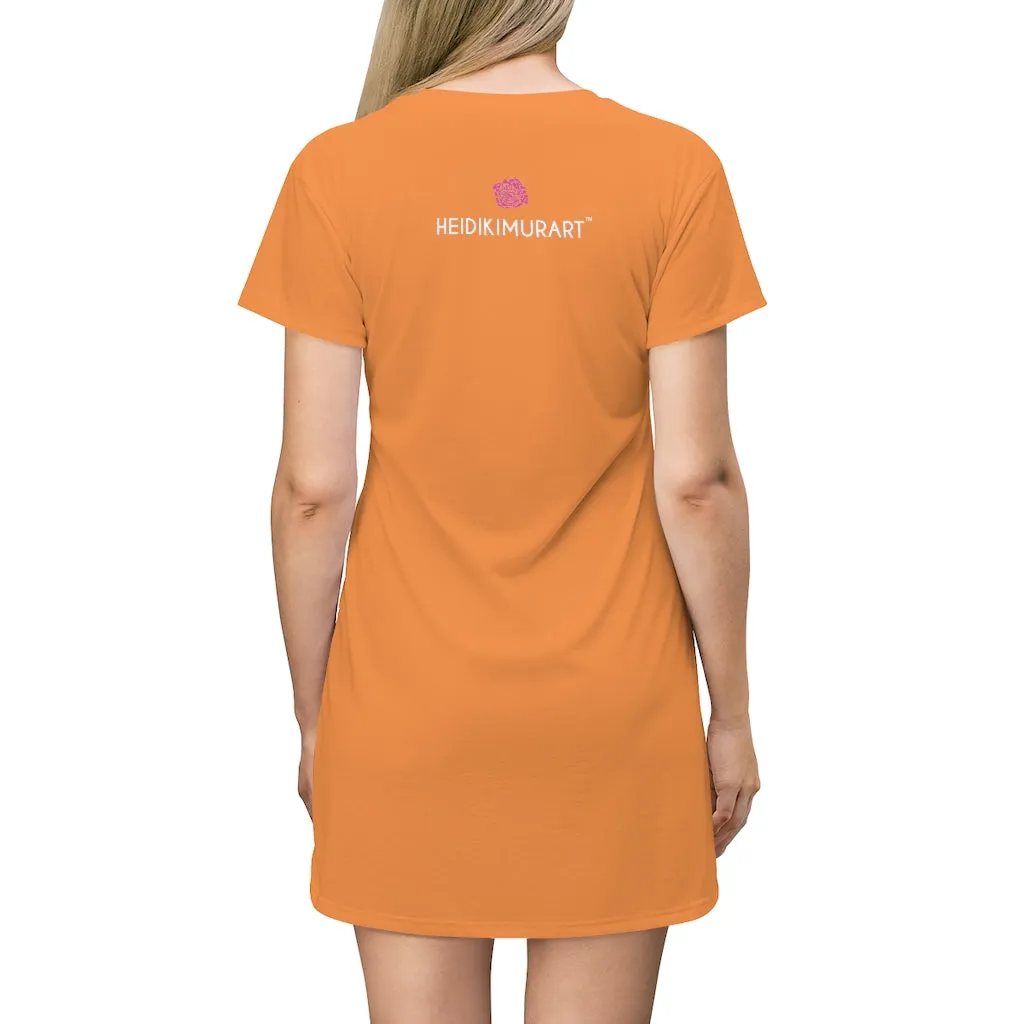 Orange T-Shirt Dress, Solid Color Best Crewneck Long Tee Shirt Dress For Women - Made in USA