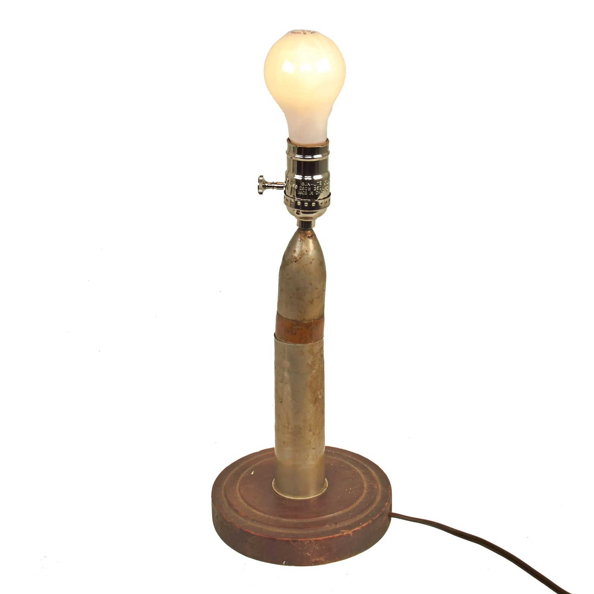 Original British WWI Inert 1917 Dated QF 1-Pounder Pom-Pom 37mm Trench Art Lamp - Functional