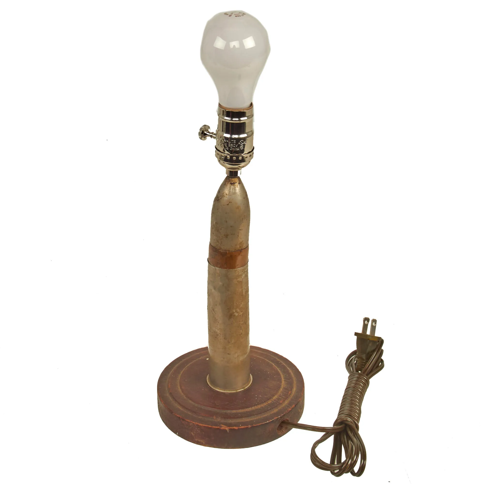 Original British WWI Inert 1917 Dated QF 1-Pounder Pom-Pom 37mm Trench Art Lamp - Functional