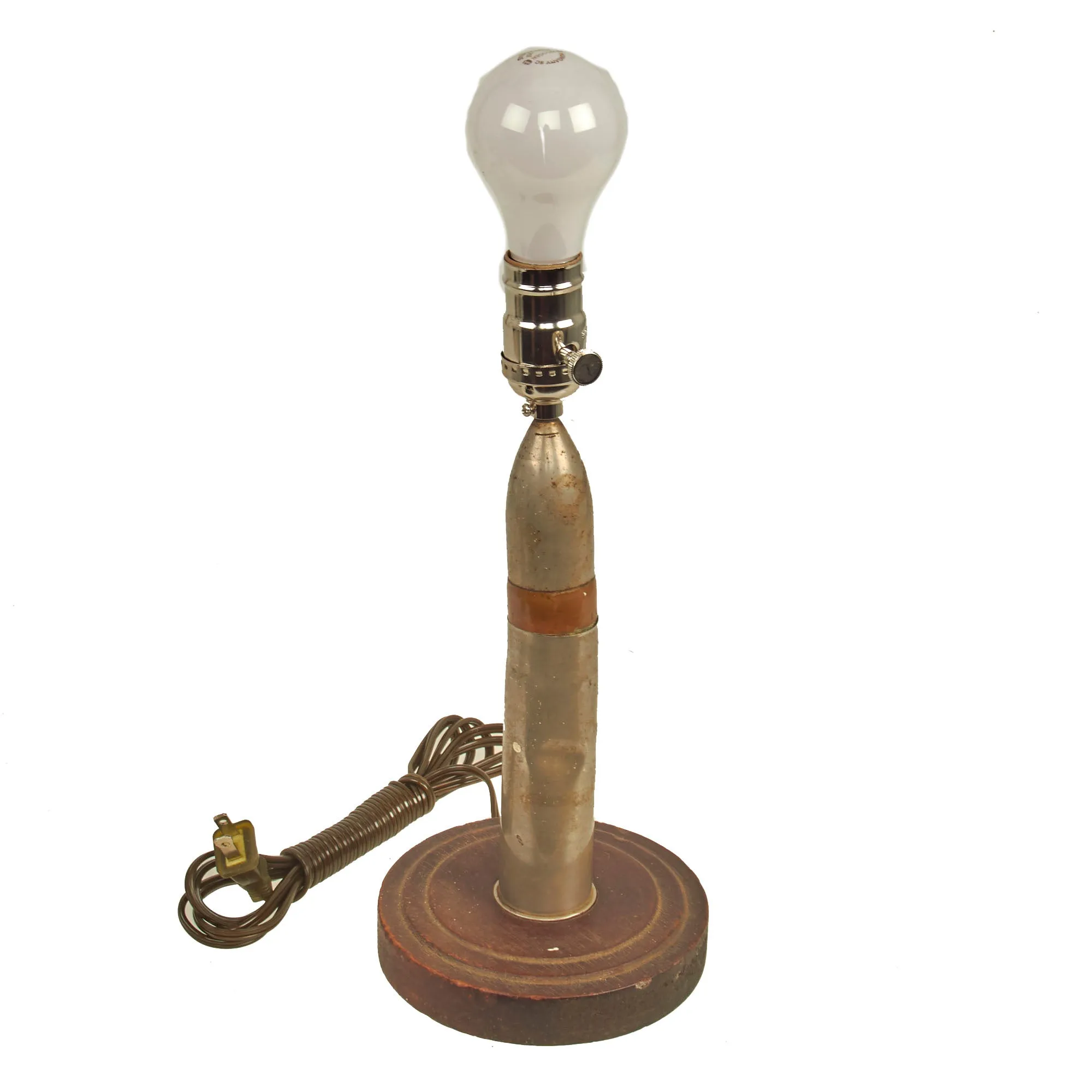 Original British WWI Inert 1917 Dated QF 1-Pounder Pom-Pom 37mm Trench Art Lamp - Functional