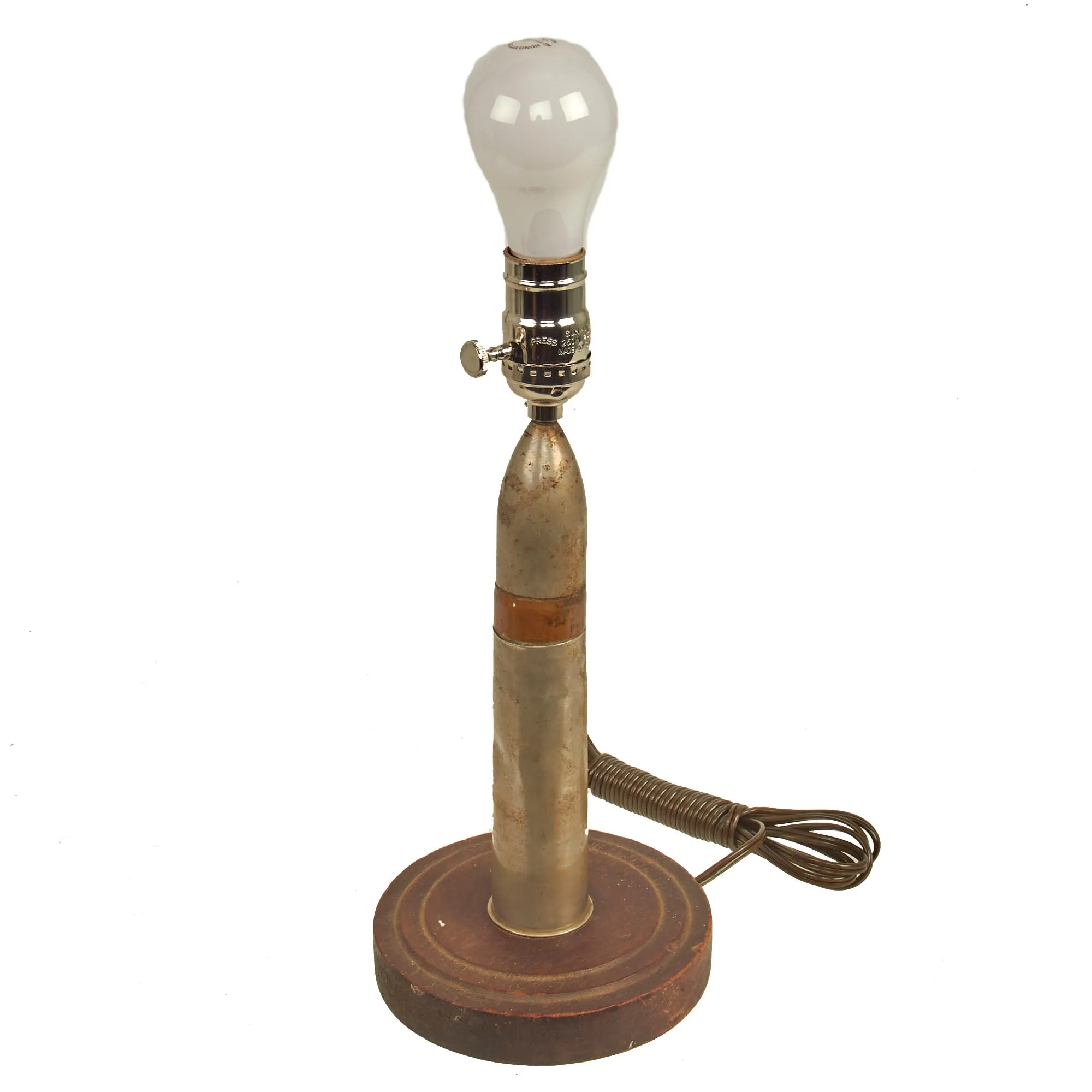 Original British WWI Inert 1917 Dated QF 1-Pounder Pom-Pom 37mm Trench Art Lamp - Functional