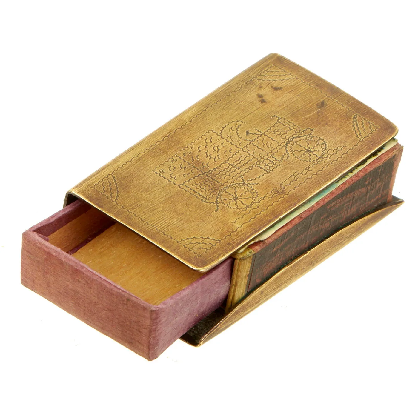 Original French WWI Brass Trench Art Lighter and Matchbox Holder Set - 3 Items