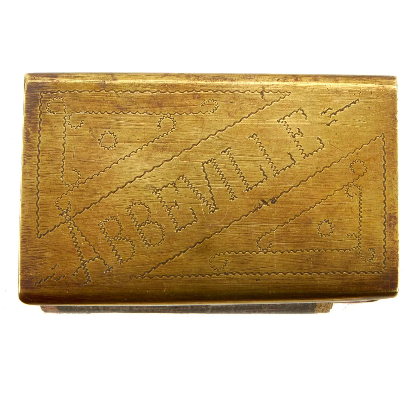 Original French WWI Brass Trench Art Lighter and Matchbox Holder Set - 3 Items