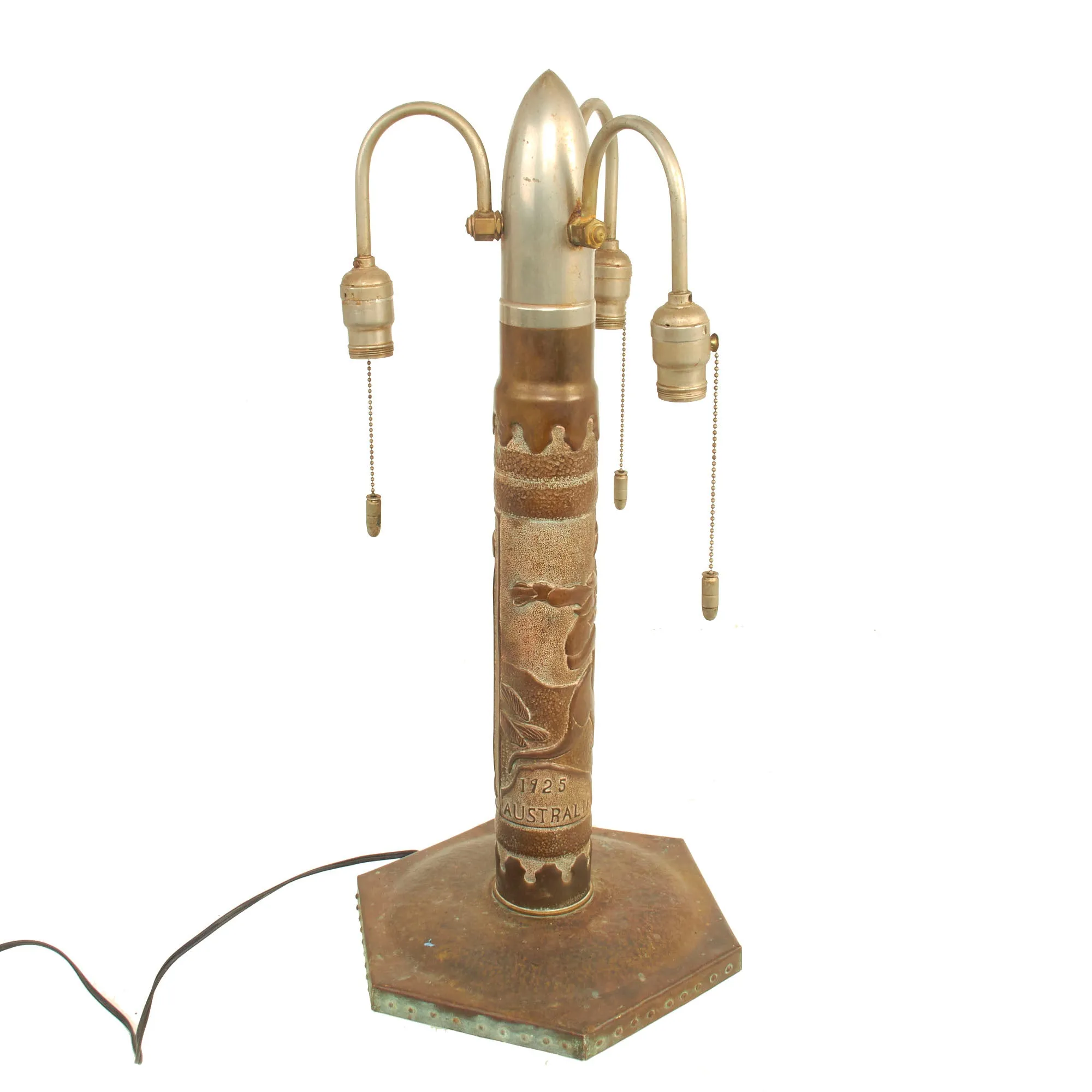 Original U.S. Pre WWII U.S. Fleet Transpacific Cruise to Australia and New Zealand in 1925 Inert US Navy 3 Inch / 50 Caliber Shell Trench Art Lamp