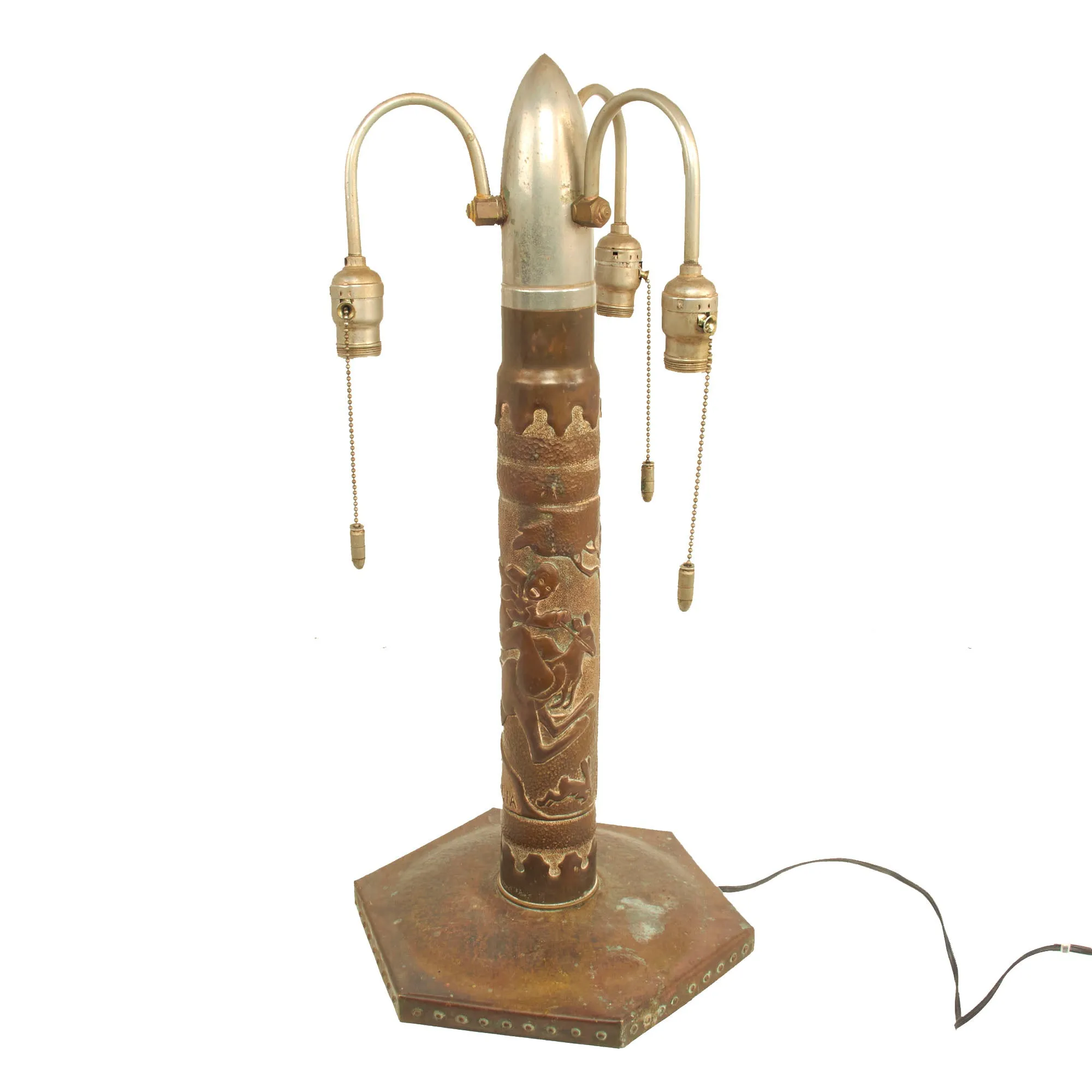 Original U.S. Pre WWII U.S. Fleet Transpacific Cruise to Australia and New Zealand in 1925 Inert US Navy 3 Inch / 50 Caliber Shell Trench Art Lamp