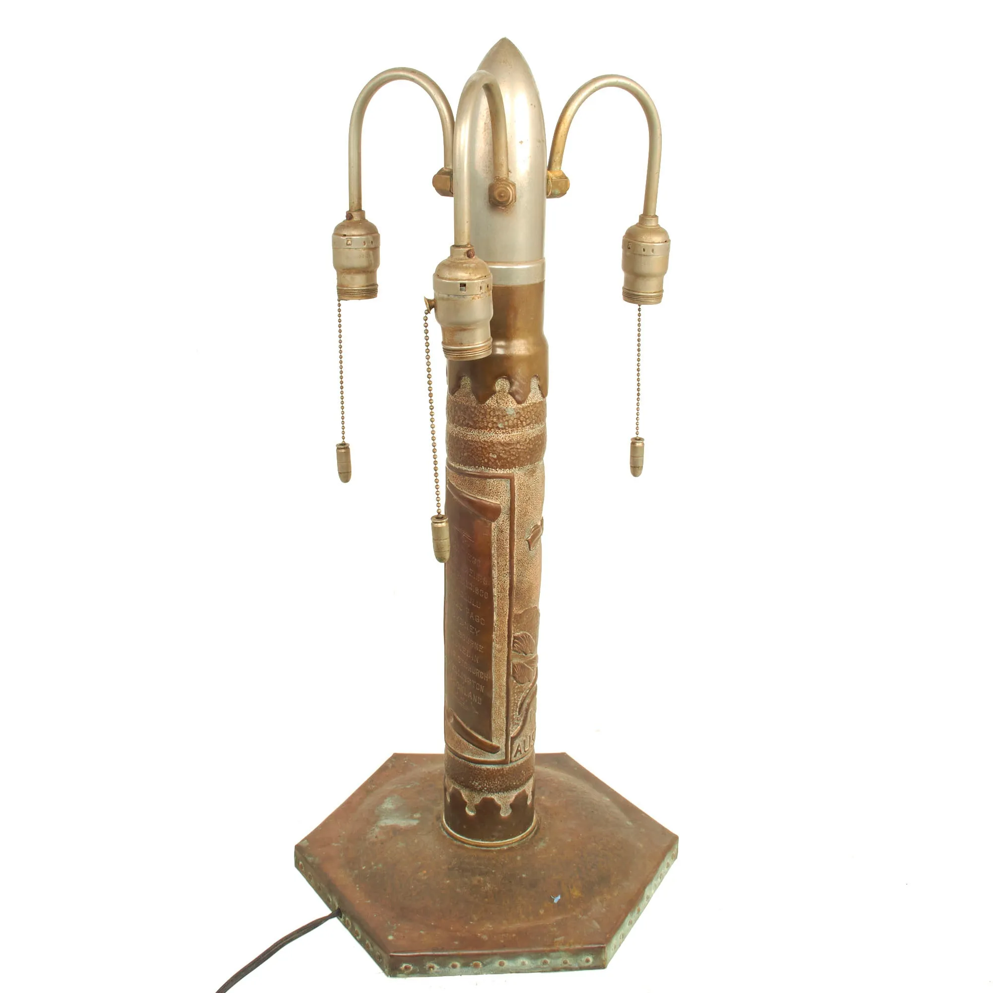 Original U.S. Pre WWII U.S. Fleet Transpacific Cruise to Australia and New Zealand in 1925 Inert US Navy 3 Inch / 50 Caliber Shell Trench Art Lamp