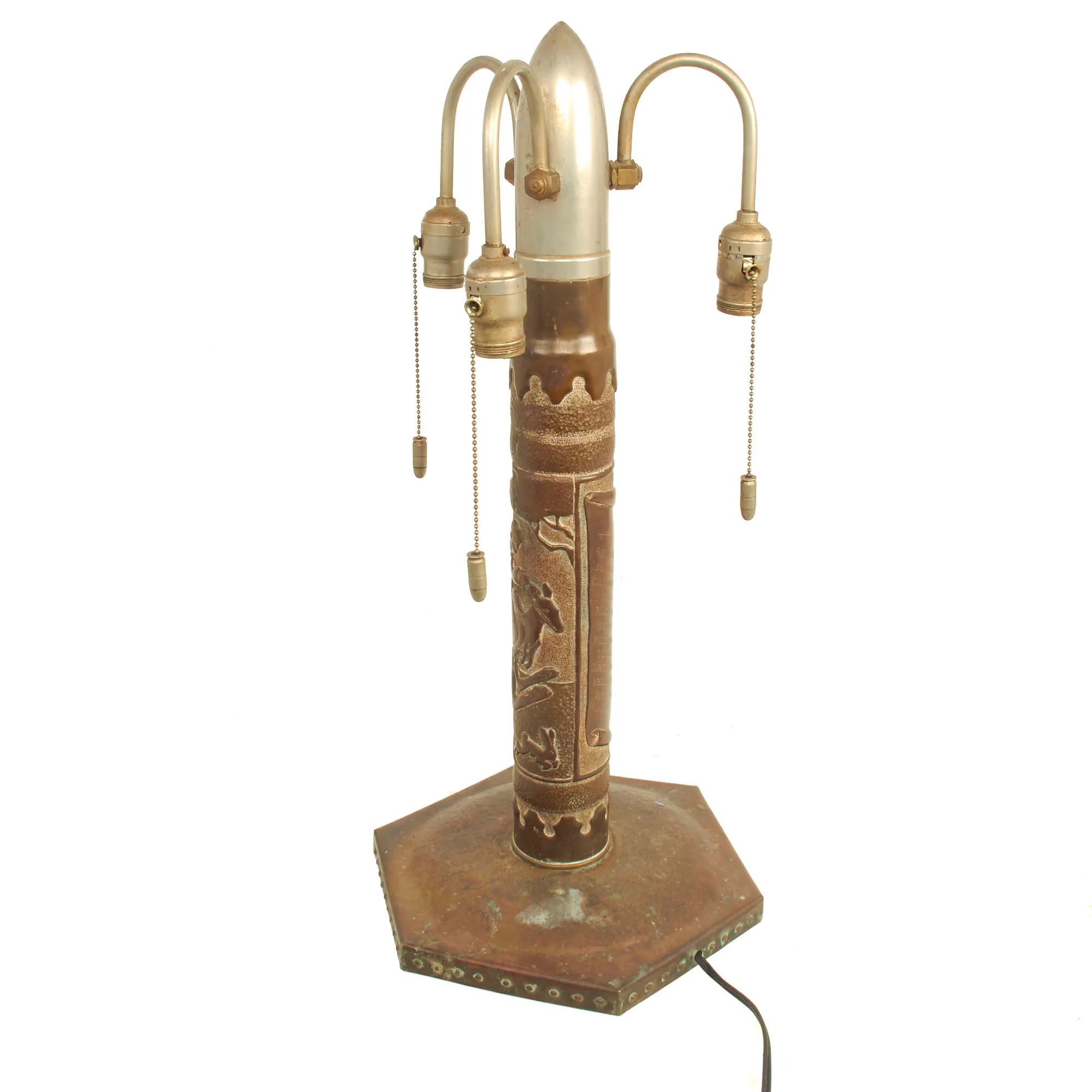 Original U.S. Pre WWII U.S. Fleet Transpacific Cruise to Australia and New Zealand in 1925 Inert US Navy 3 Inch / 50 Caliber Shell Trench Art Lamp