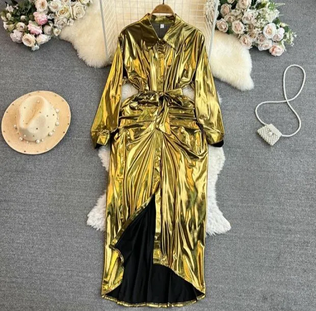 Pankh Elliana Shimmer Party Wear Metallic Shirt Dress