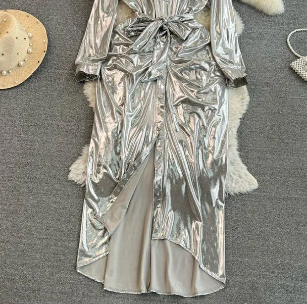 Pankh Elliana Shimmer Party Wear Metallic Shirt Dress