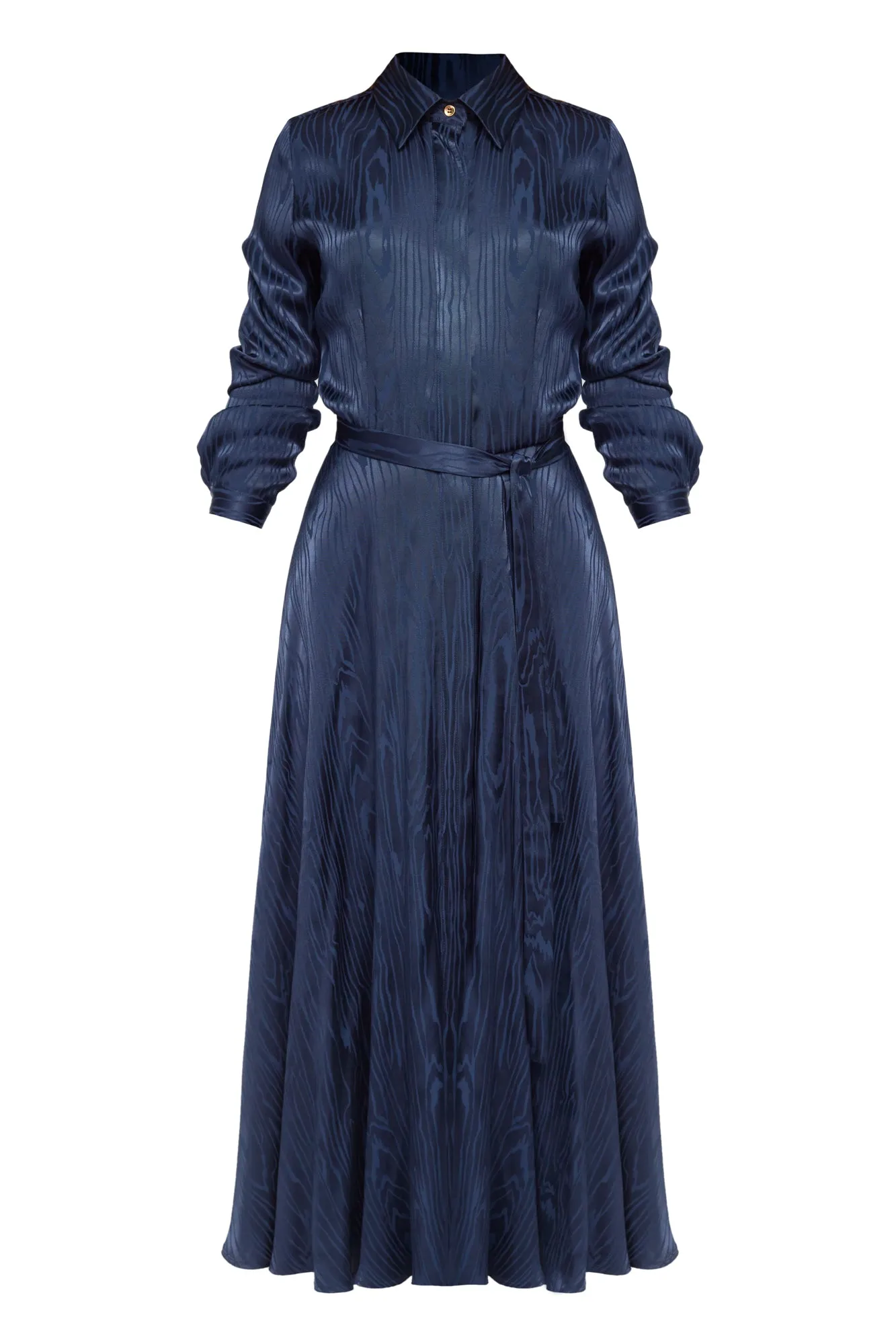 PAOLA blue jacquard viscose shirt dress with circle skirt