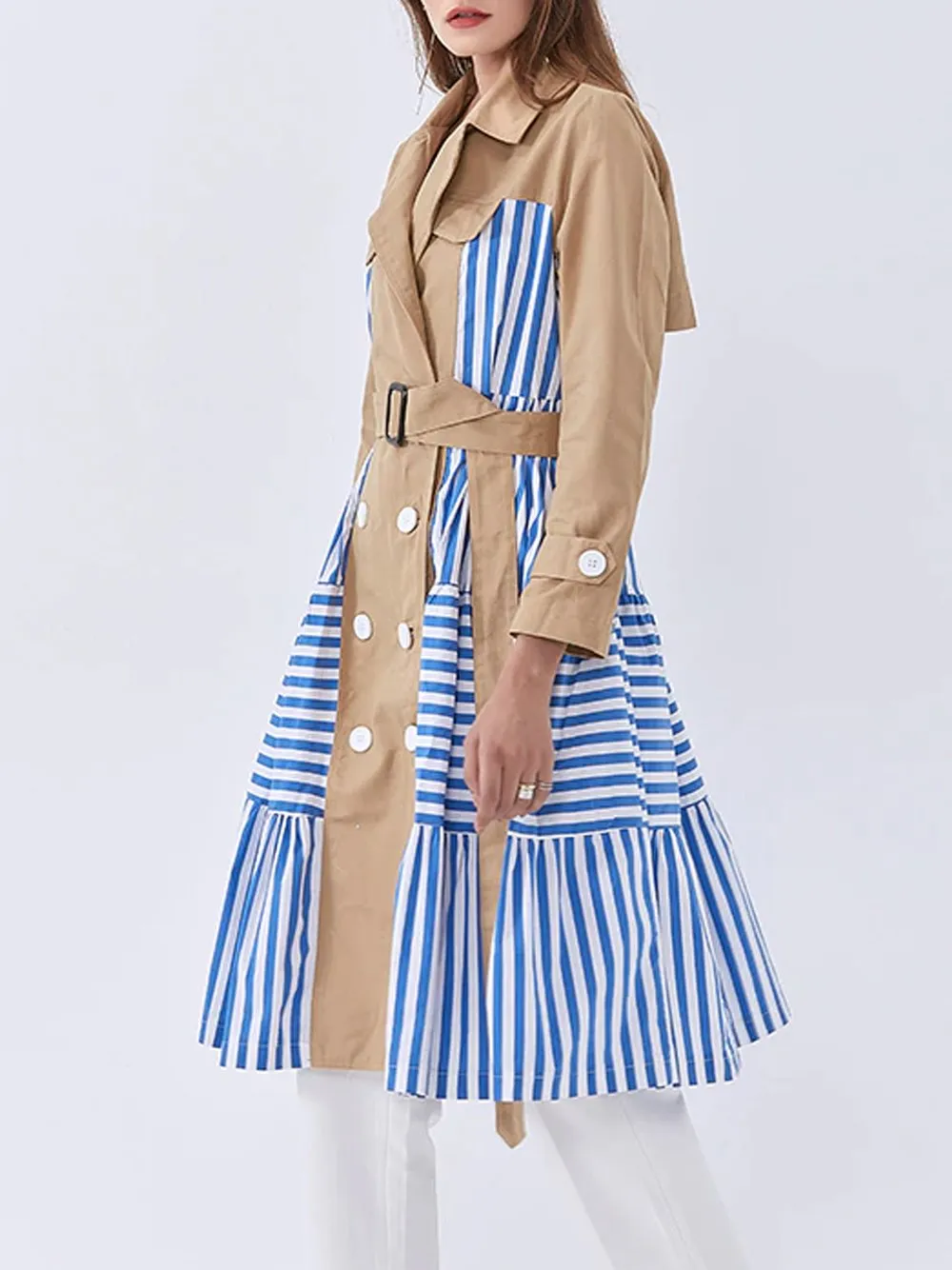 Patchwork Striped Trench Coat