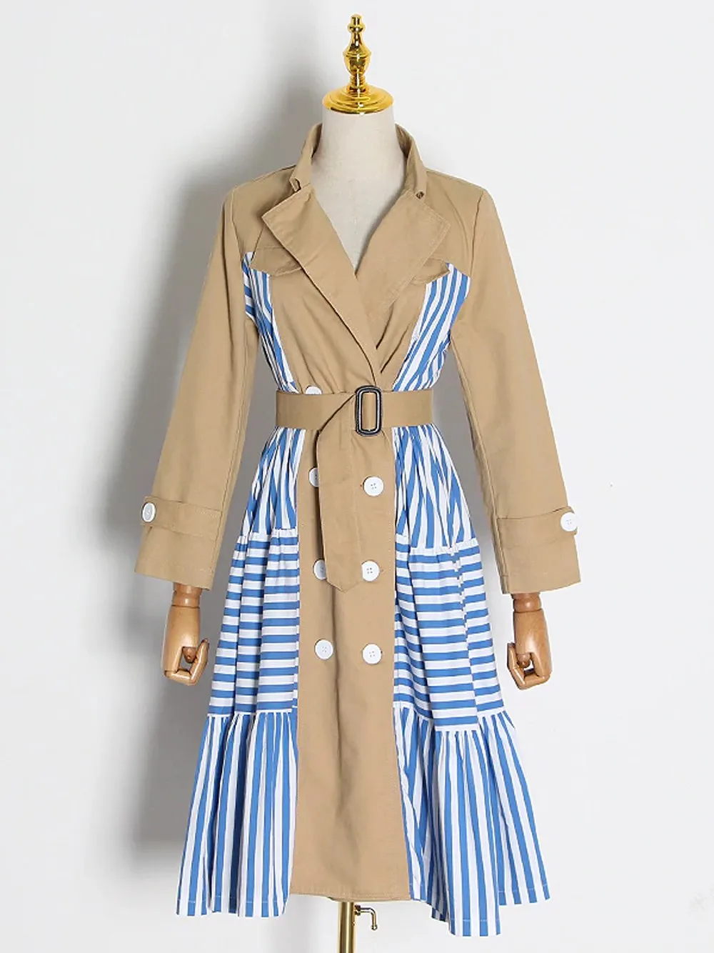 Patchwork Striped Trench Coat