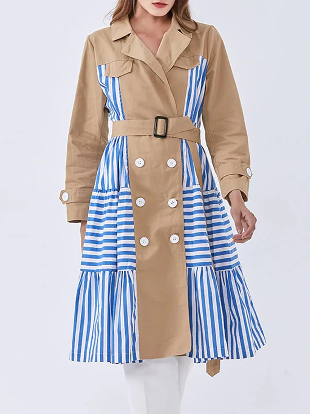 Patchwork Striped Trench Coat