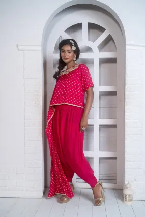 Pink Cape With Attached Inner And Harem Pant