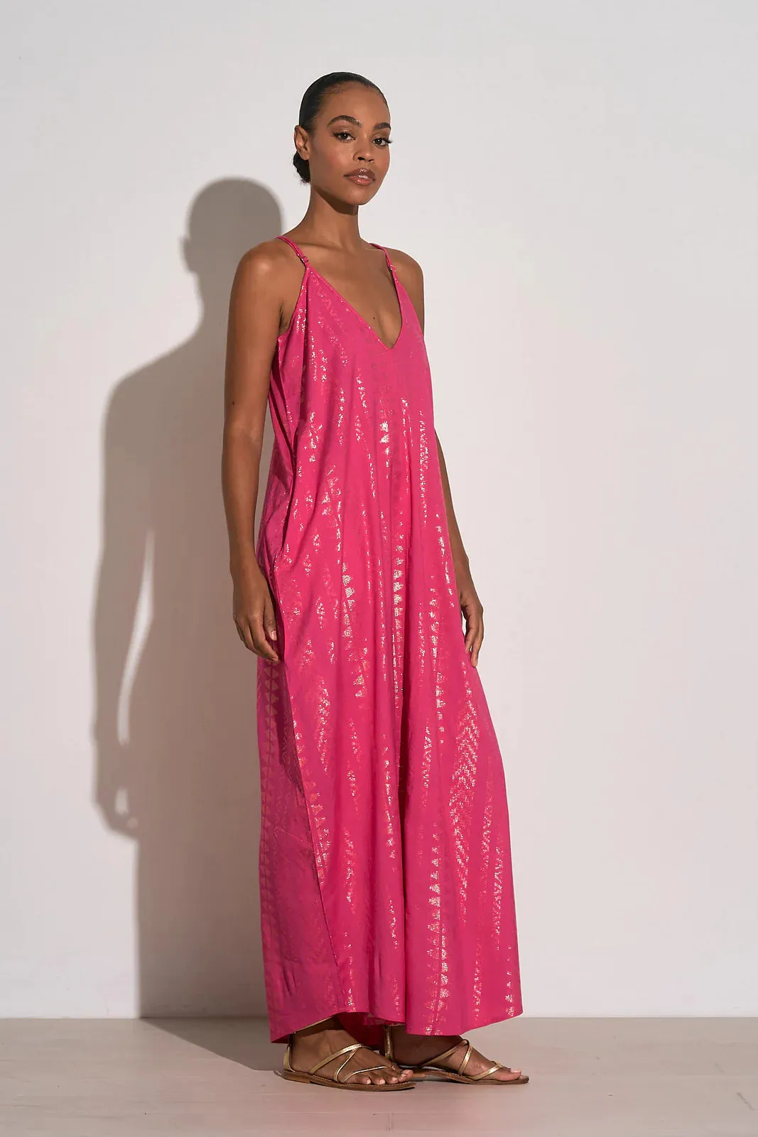 Pink/ Gold Arrow Print Cleo Maxi Dress by Elan