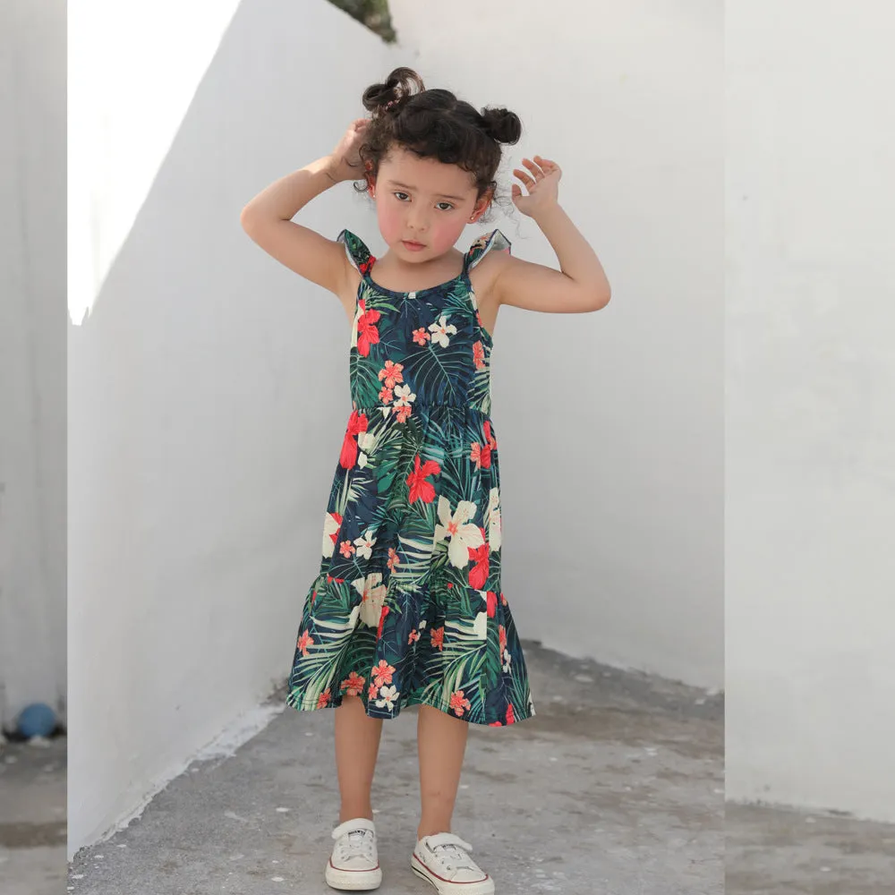 Plant Allover Printing Dresses and Tshirts Family Matching Sets