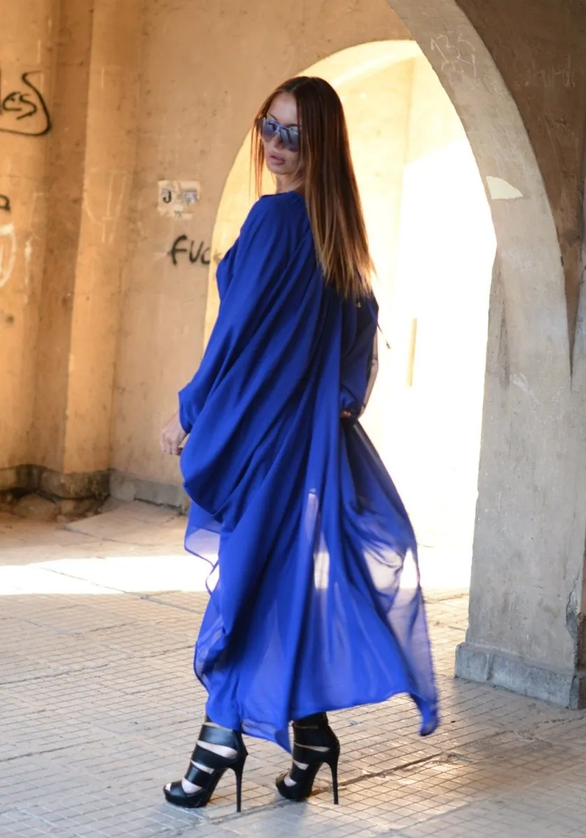 PREA Long Blue Chiffon Maxi Dress