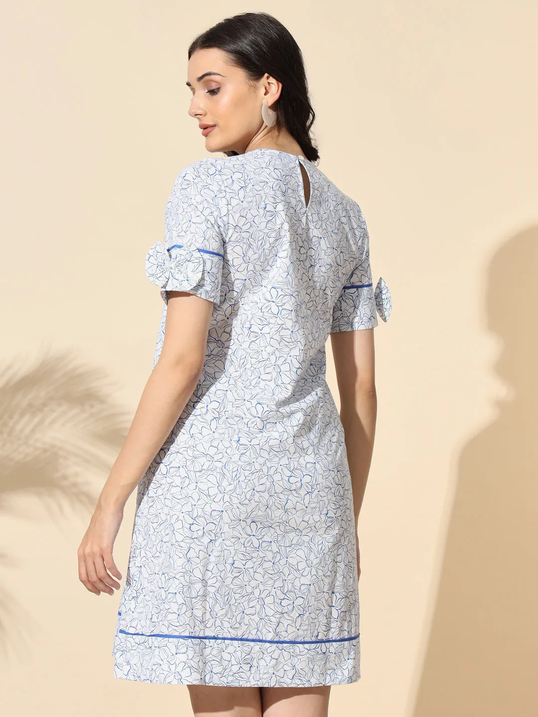 Printed Poplin A-Line Tunic With Bow Detail