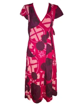 Project Alabama 2000s Magenta Hand Crafted Patchwork Geometric Design Wrap Dress