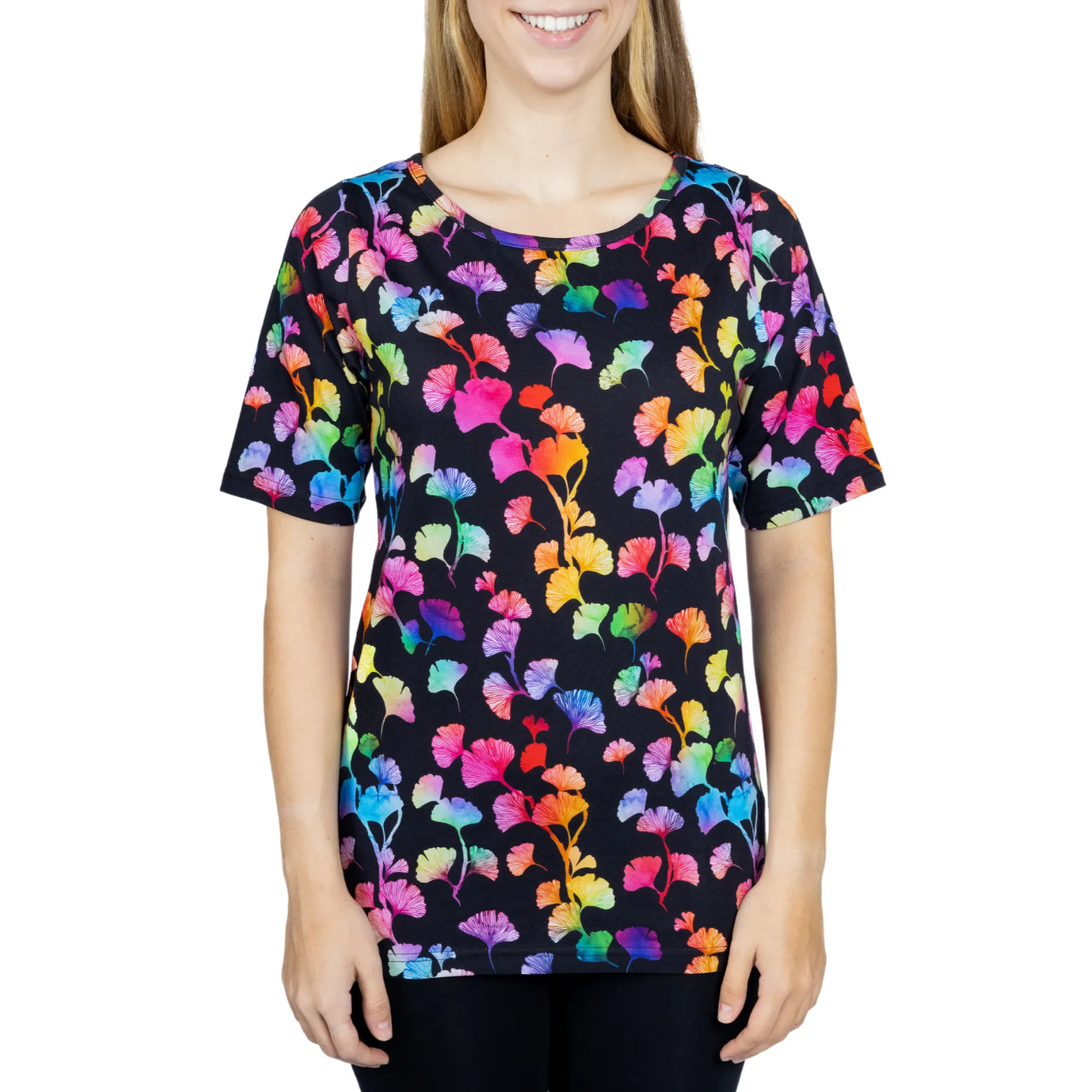 Rainbow Ginkgo Leaves Tunic Top