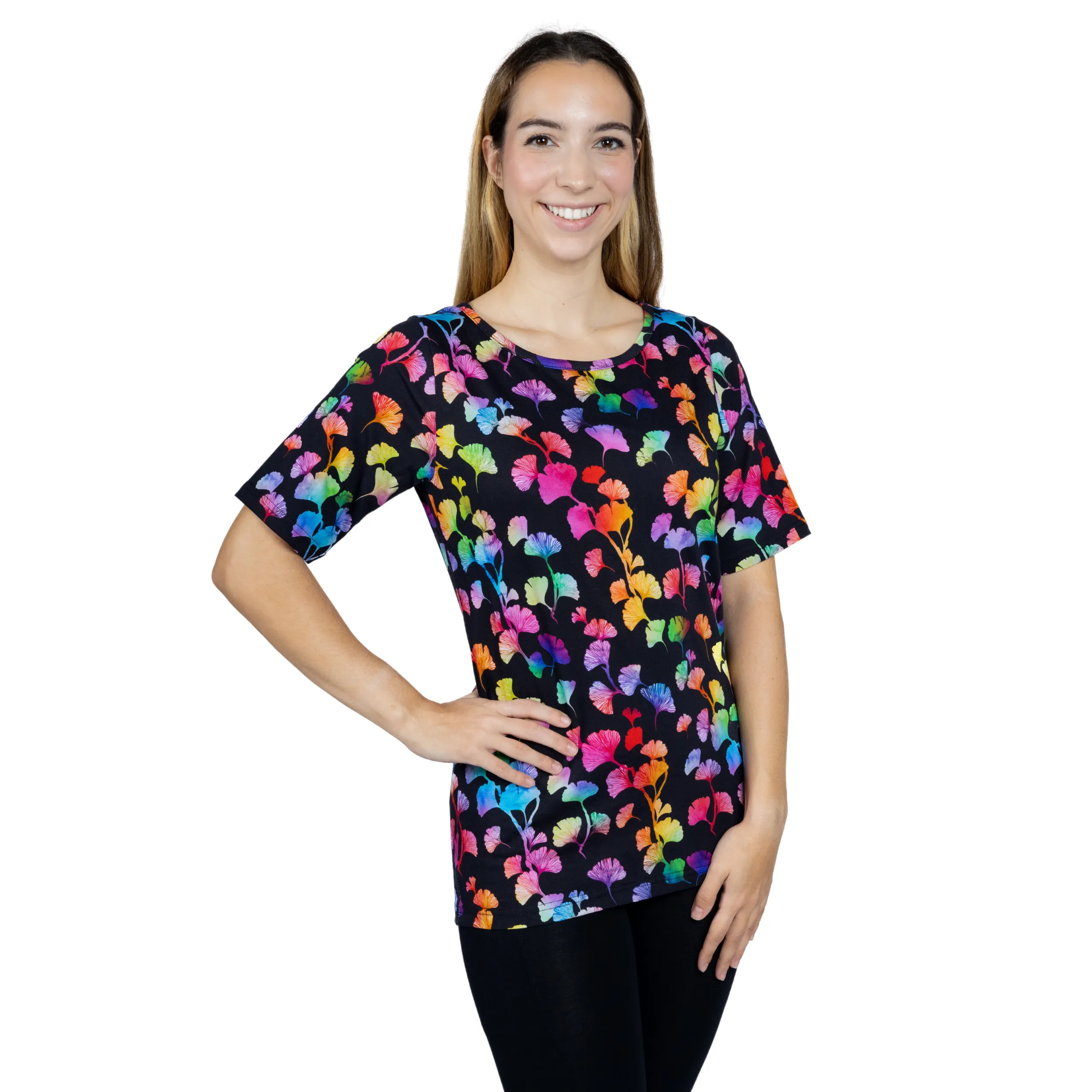 Rainbow Ginkgo Leaves Tunic Top