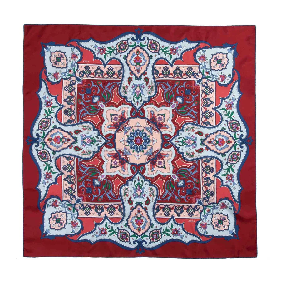 RED AND LIGHT BLUE SILK SCARF