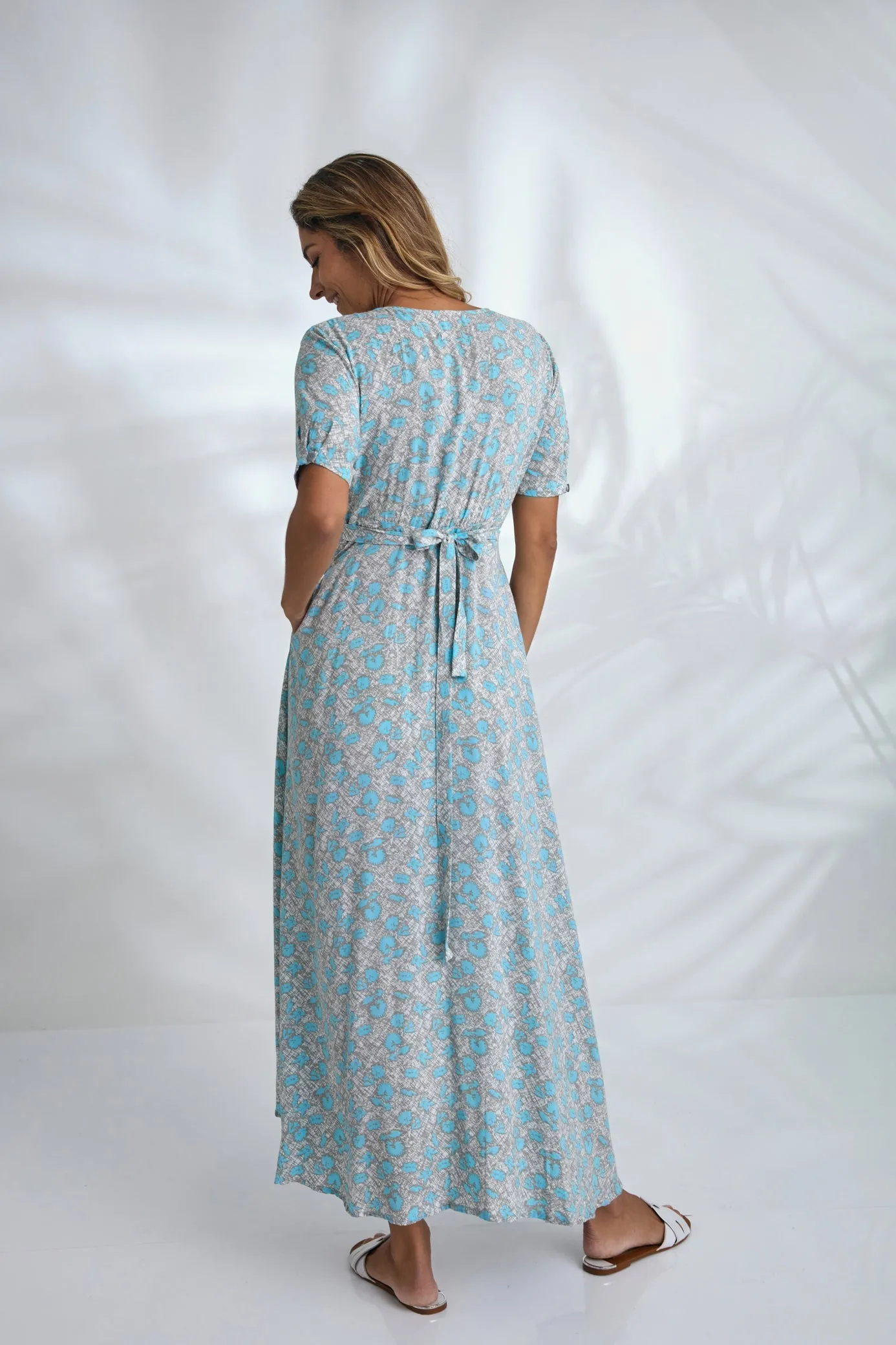 Renae Wrap Dress - Sky Blue Flower