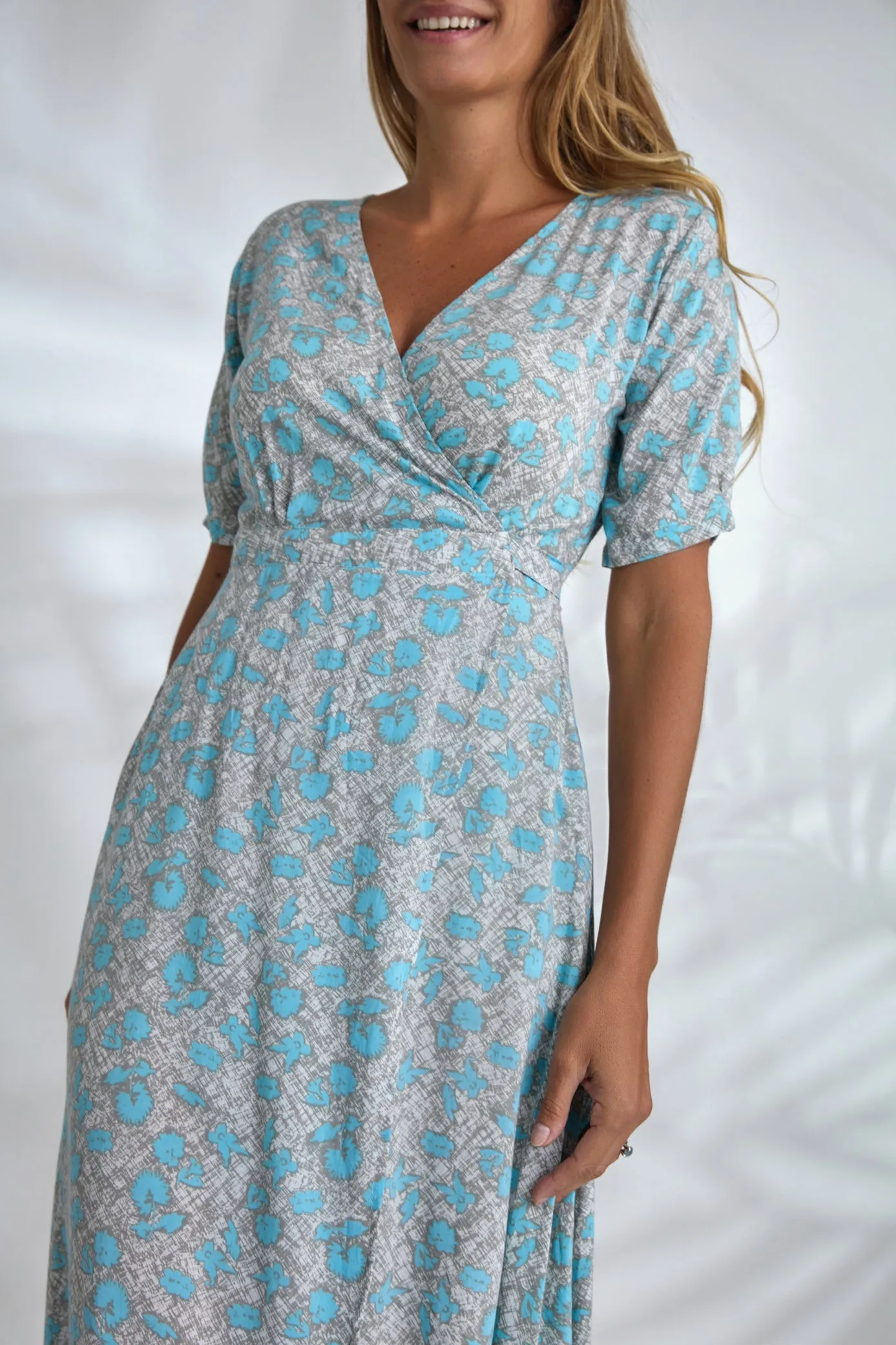 Renae Wrap Dress - Sky Blue Flower