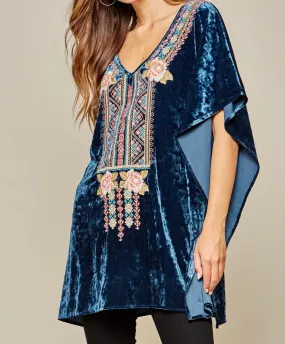 Sammy Embroidered Velvet Floral Poncho