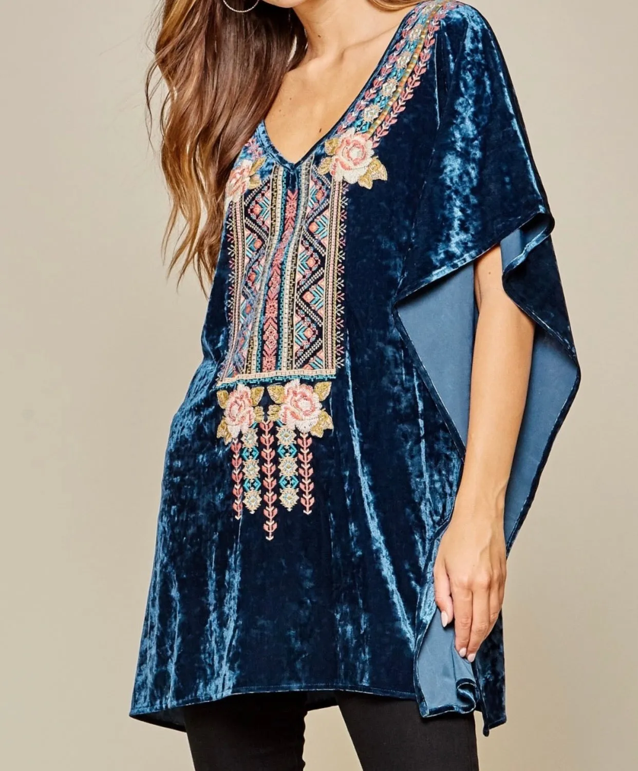 Sammy Embroidered Velvet Floral Poncho