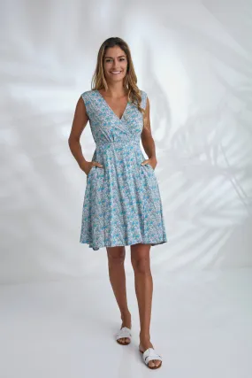 Sandy Wrap Dress - Aqua Daisy