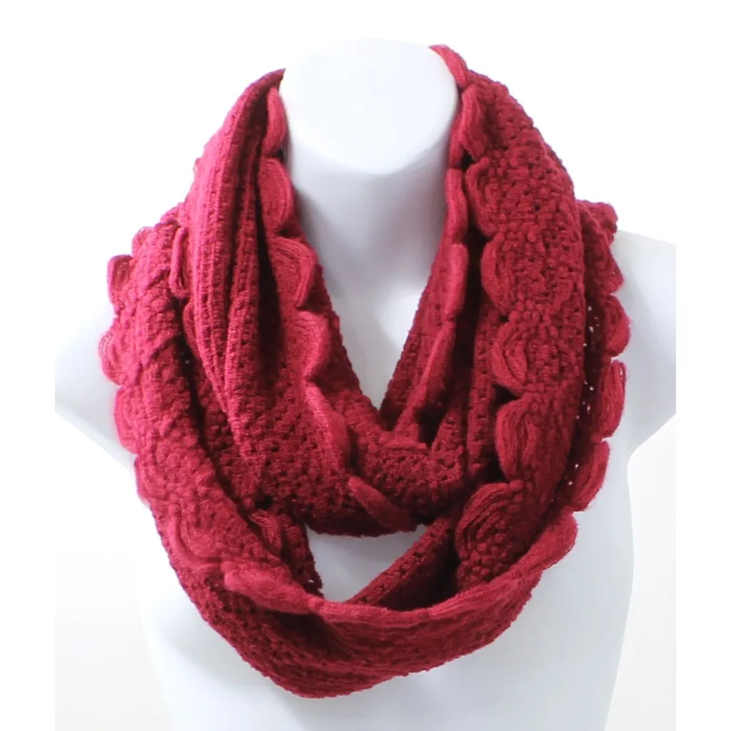 Scallop Edge Red Winter Infinity Scarf