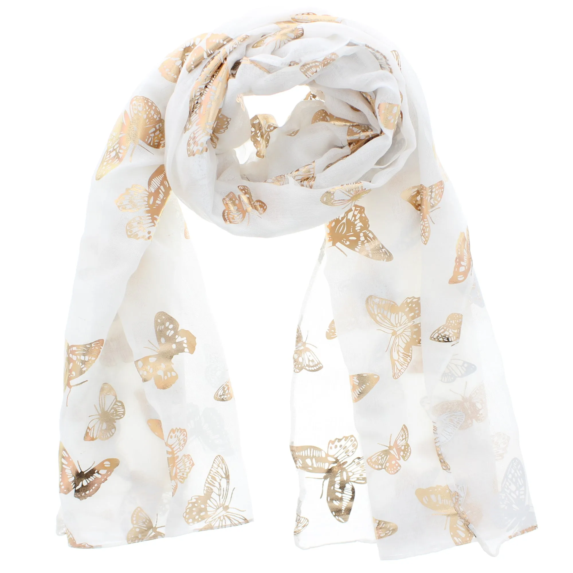 Scarf with Large Gold Foil Butterflies