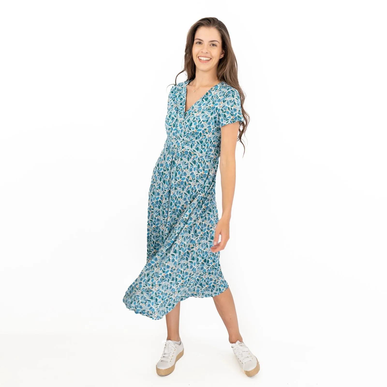 Seasalt Chapelle Blue Floral Short Sleeve Jersey Midi Dress