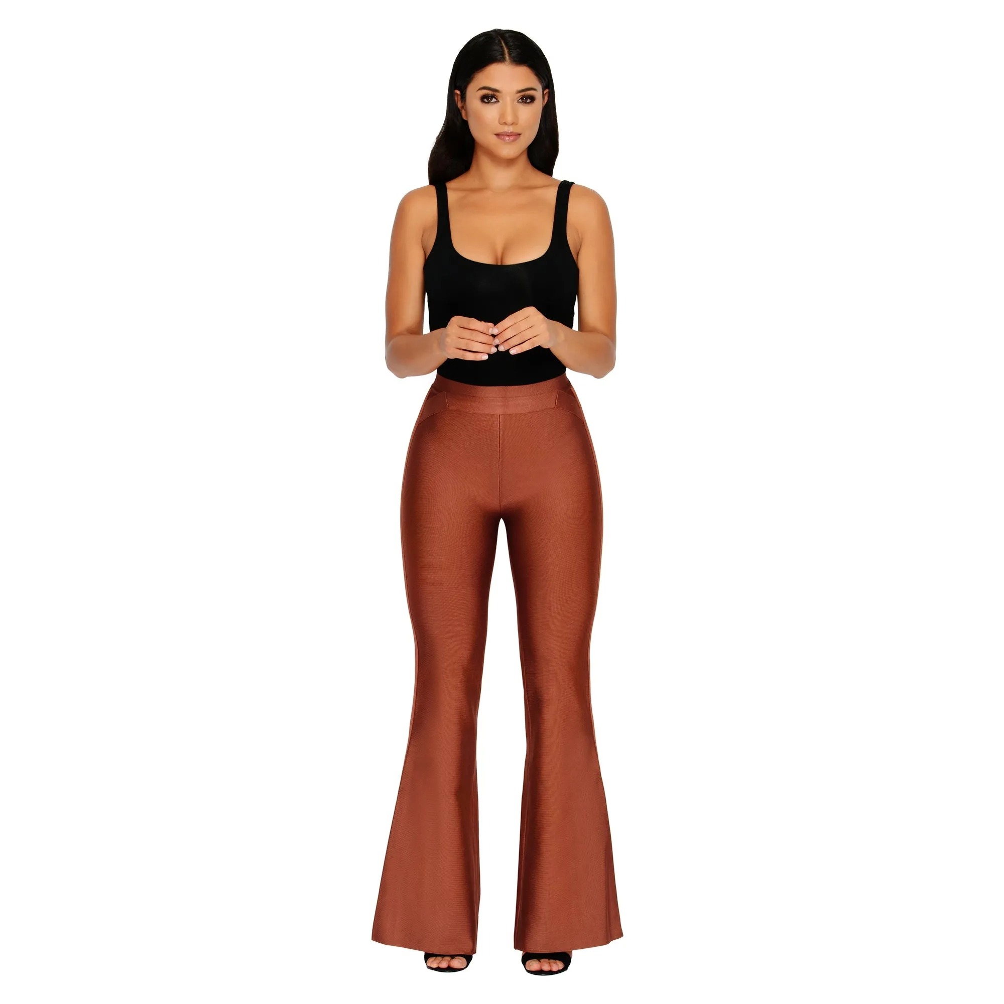 She Who Flares Wins Bandage Flare Trousers in Brown