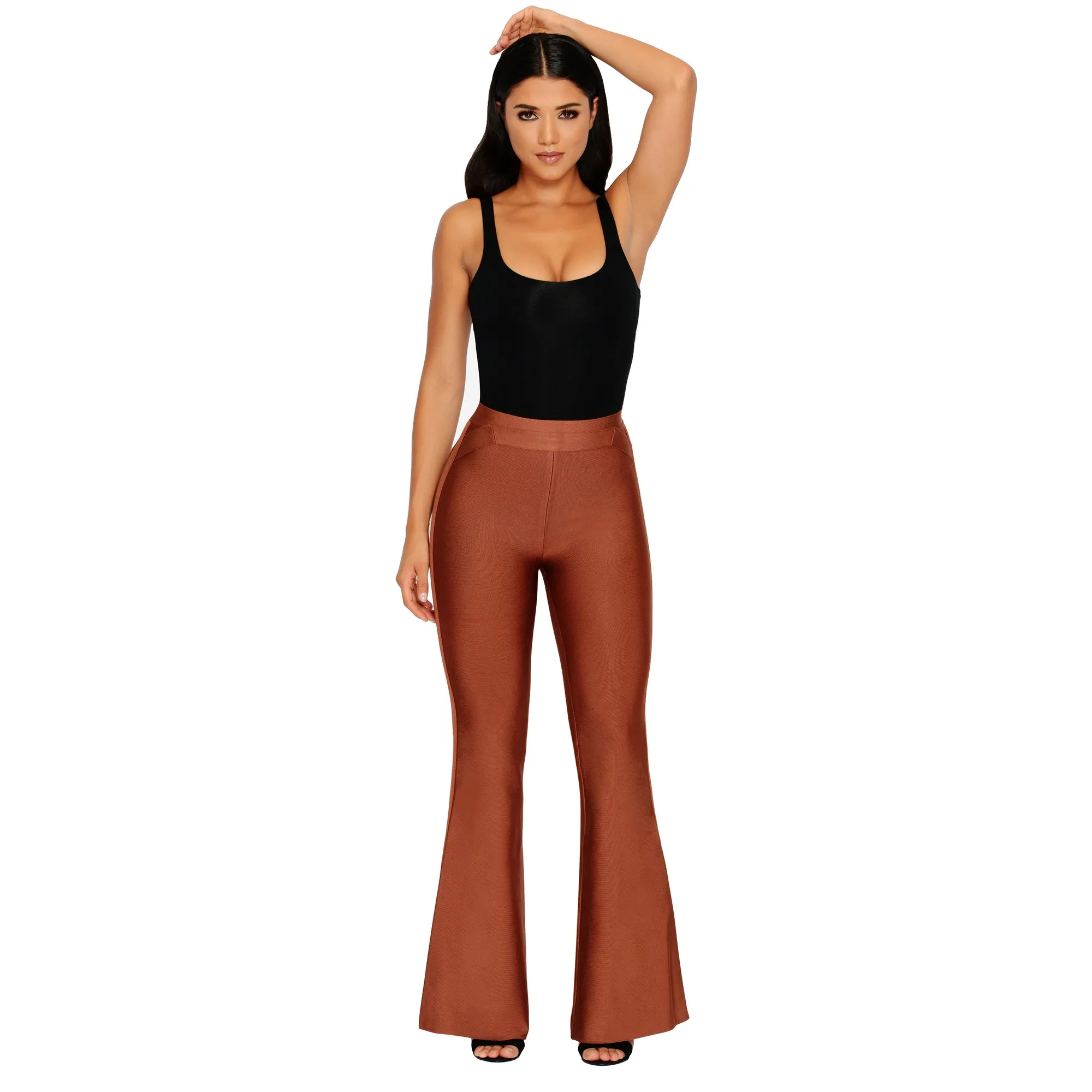 She Who Flares Wins Bandage Flare Trousers in Brown