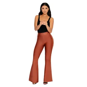 She Who Flares Wins Bandage Flare Trousers in Brown