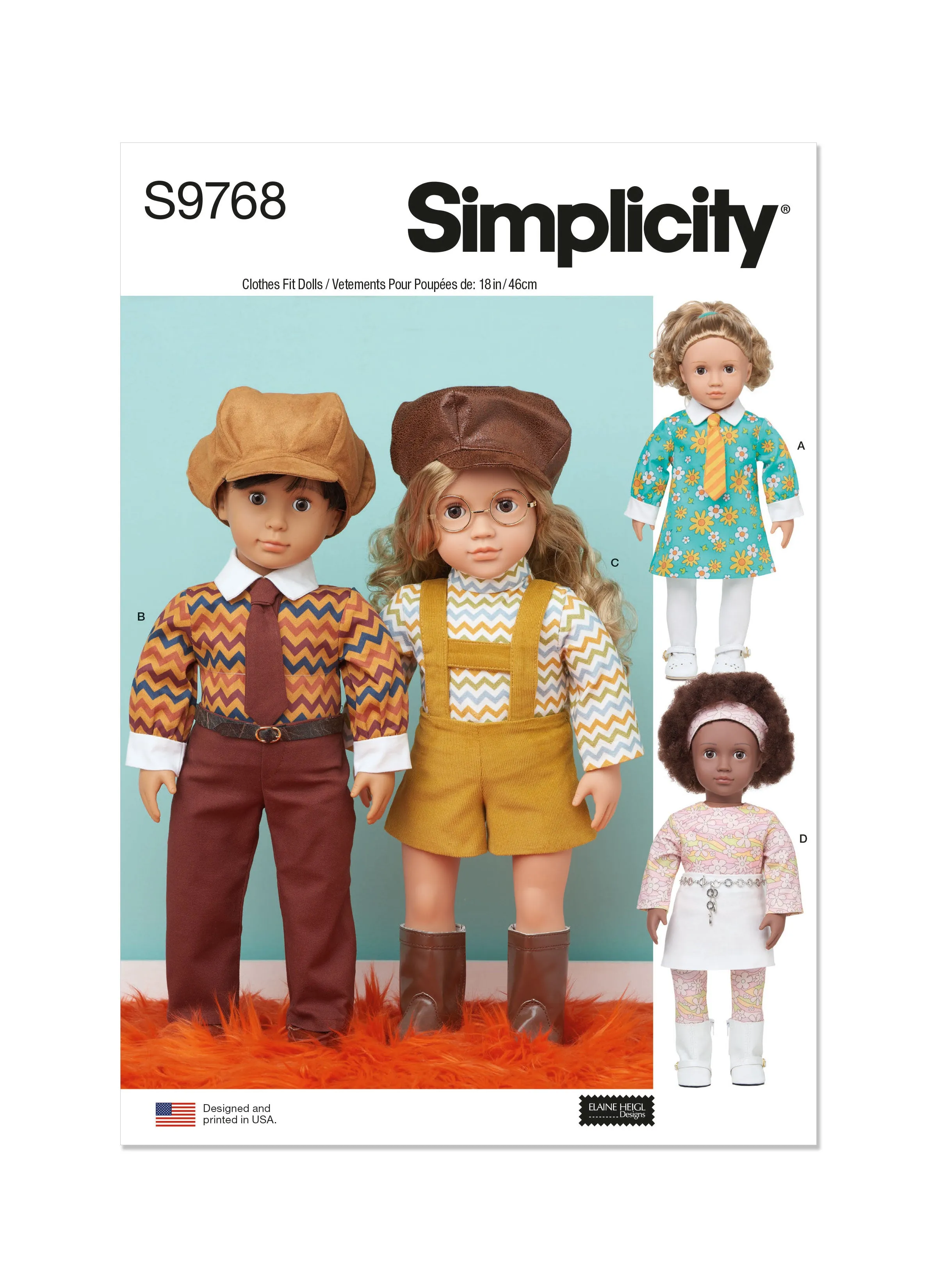 Simplicity 9768 sewing pattern 18" Doll Clothes by Elaine Heigl Designs