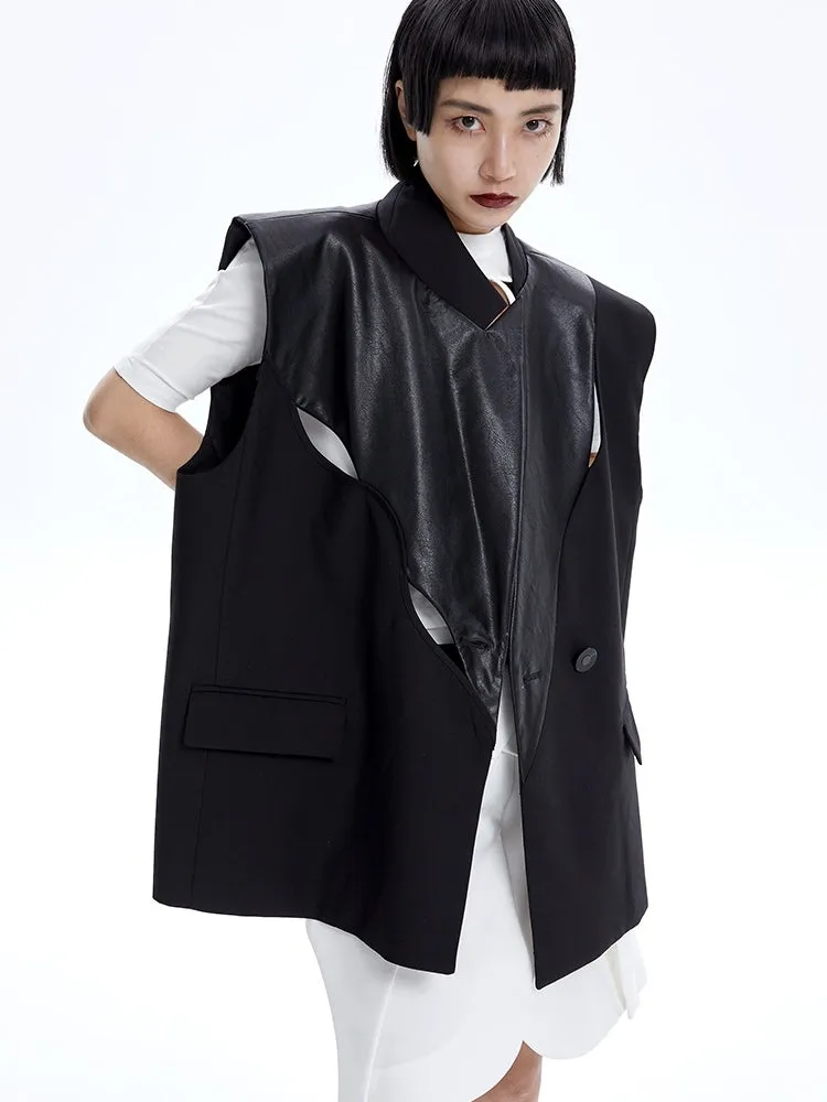 Sleeveless Leather Loose Jacket Vest