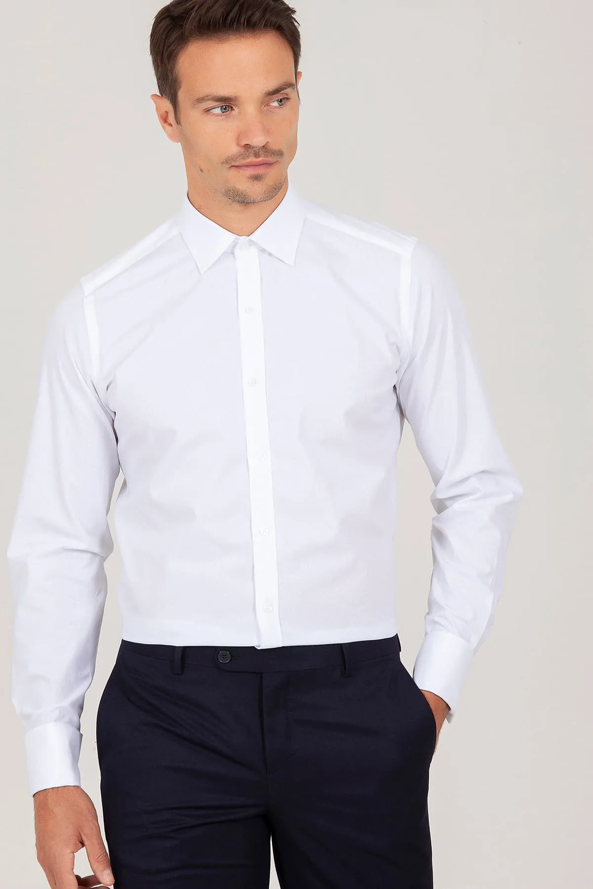 Slim Fit Cotton French Cuff White Dress Shirt