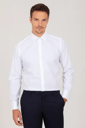 Slim Fit Cotton French Cuff White Dress Shirt