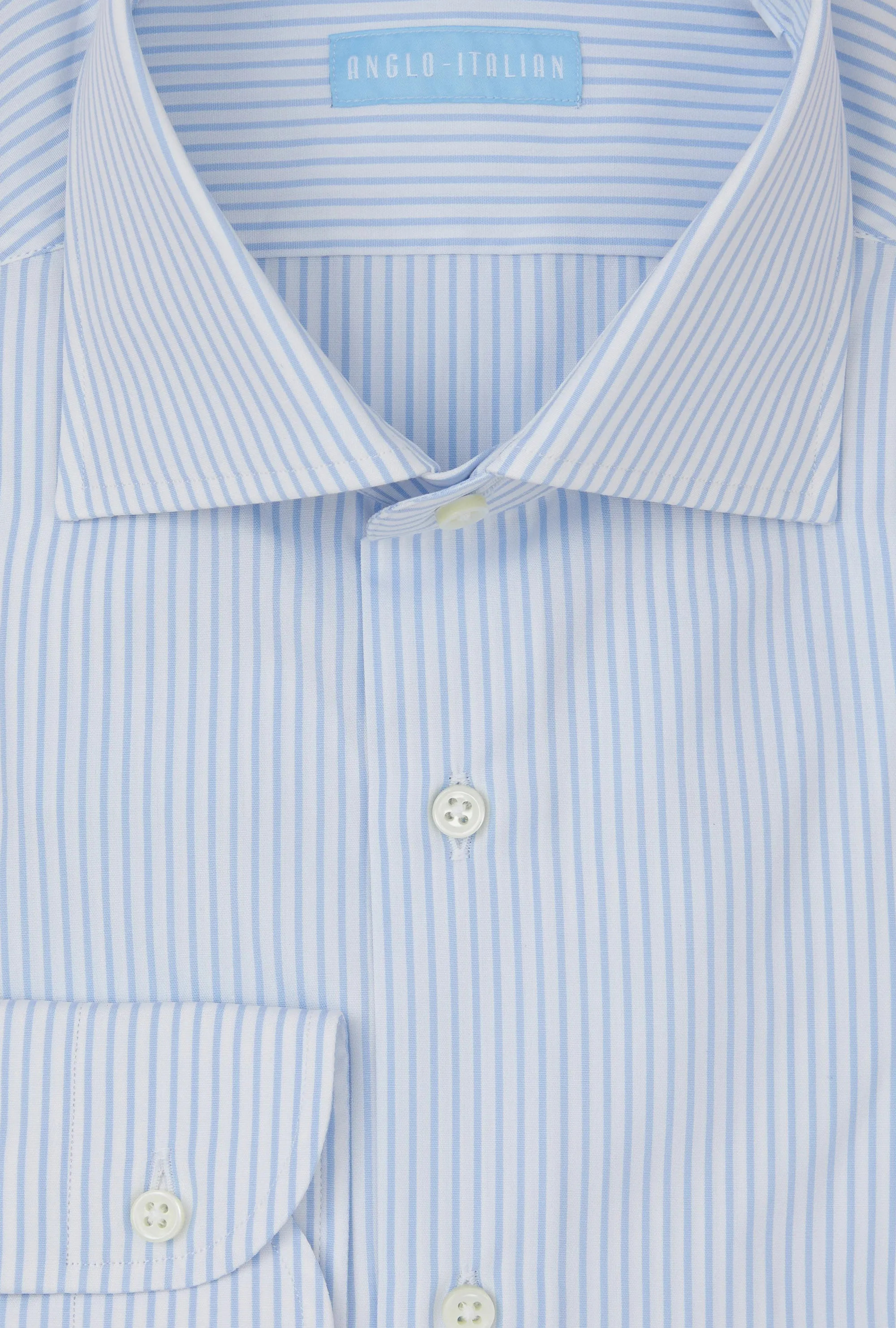 Spread Collar Shirt Cotton Poplin Sky Blue Stripe