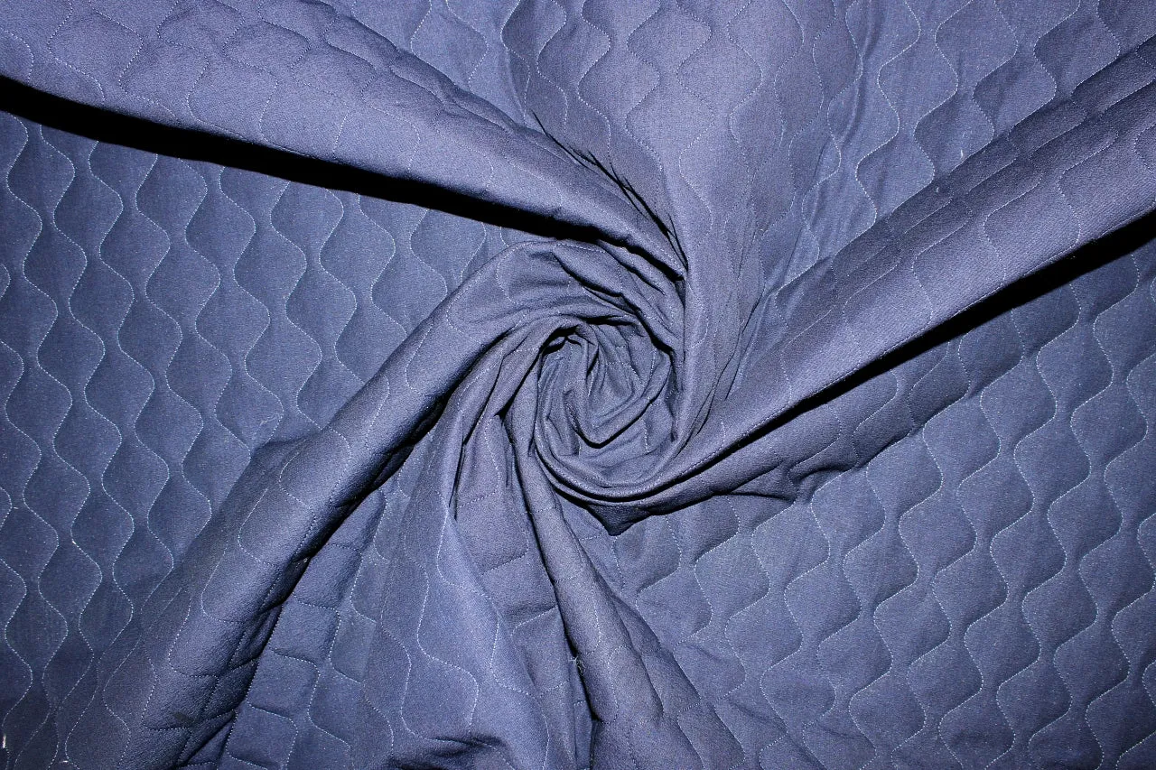 Squiggle Quilted Cotton Coating - Navy/White