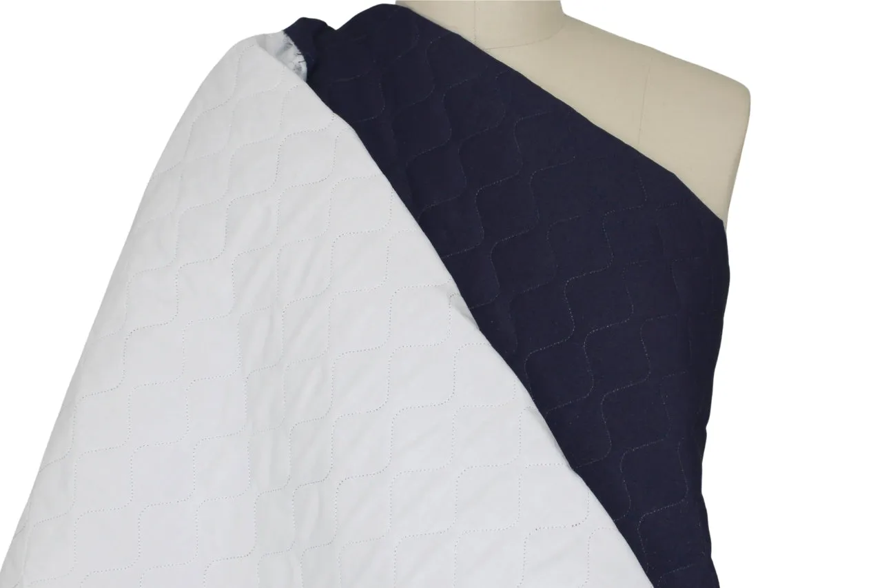 Squiggle Quilted Cotton Coating - Navy/White