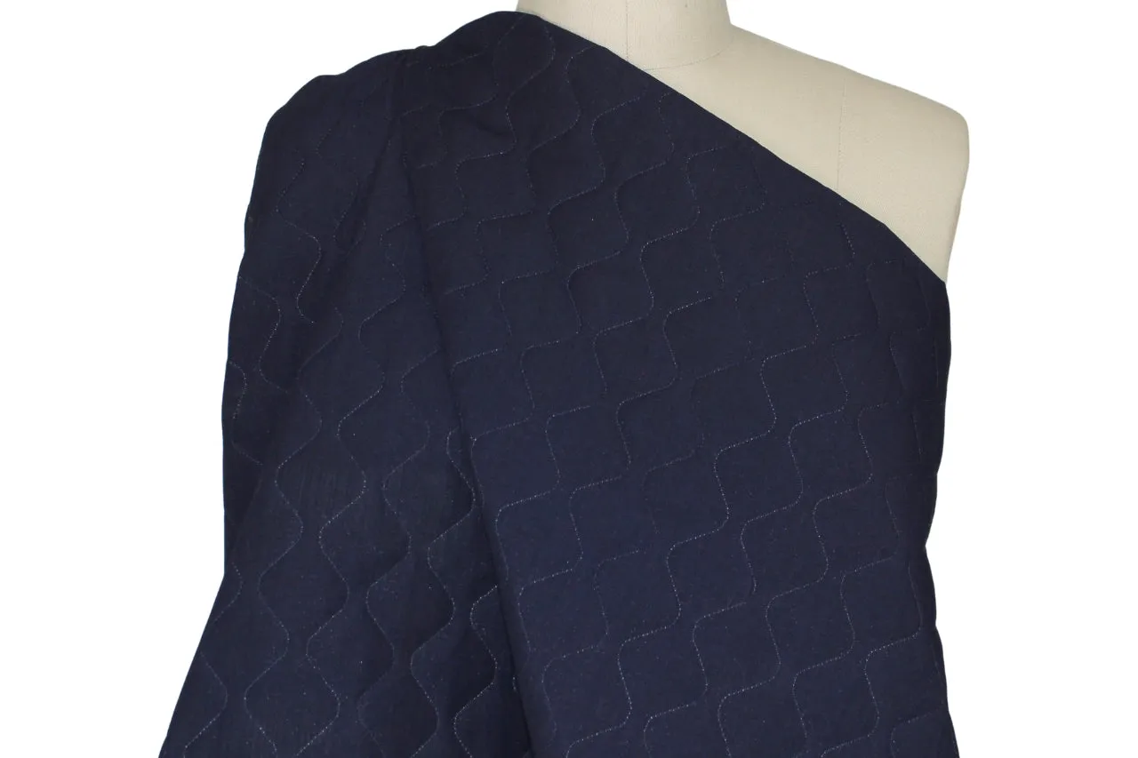 Squiggle Quilted Cotton Coating - Navy/White