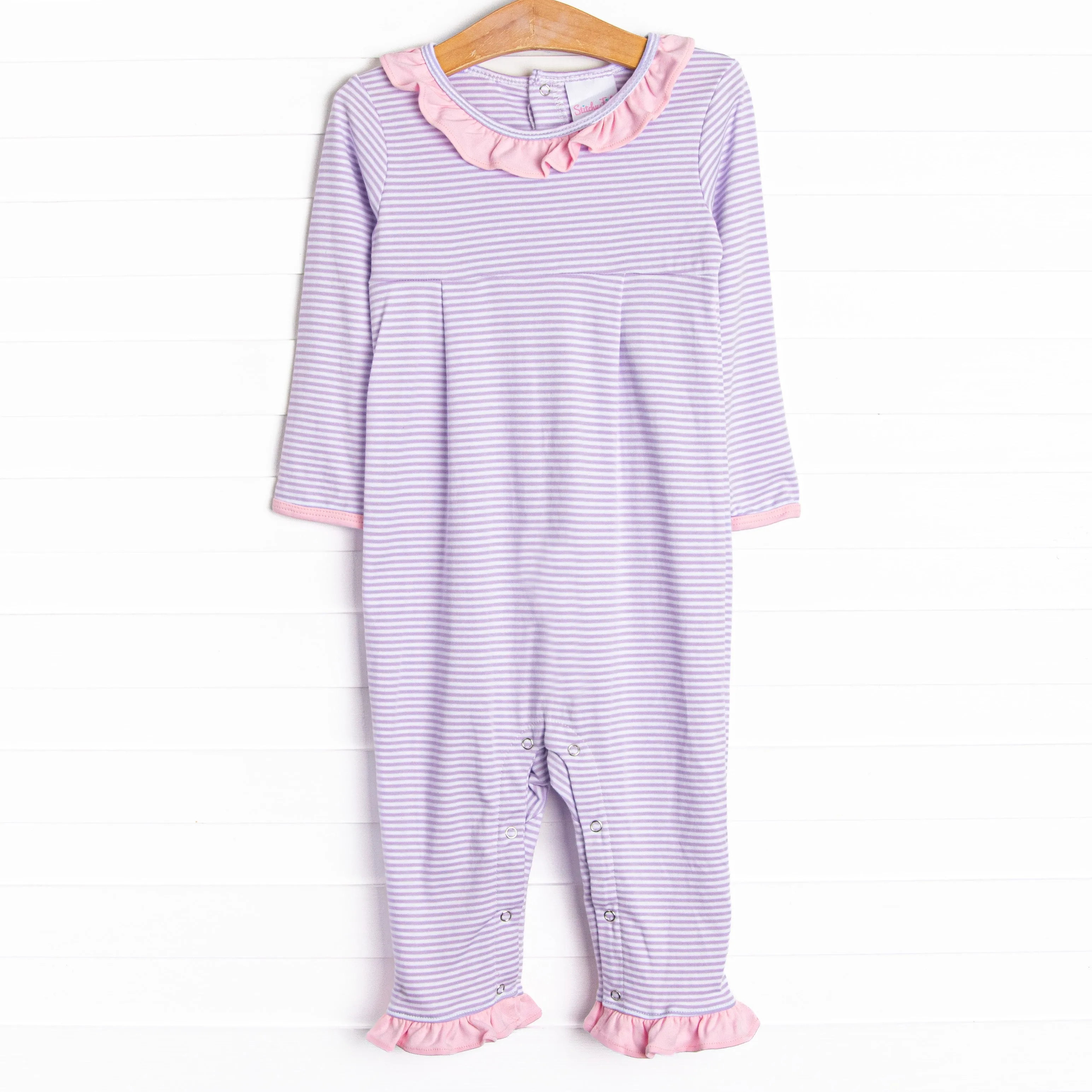 Stella Pima Ruffle Romper, Purple