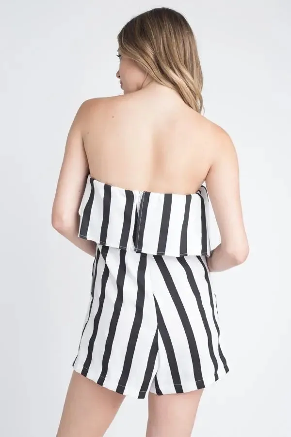 Strapless Chic Striped Romper with Convenient Pockets for Women