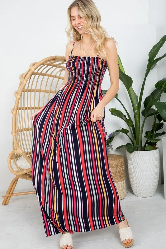 STRIPE SMOCKED MAXI DRESS